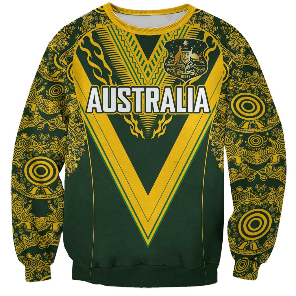 Australia Rugby Custom Sweatshirt Aboriginal Art Sporty Style LT03 Unisex Green - Polynesian Pride