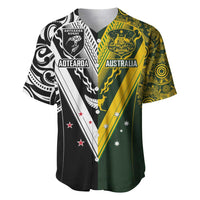 Aotearoa Australia Rugby Custom Baseball Jersey Maori and Aboriginal Art Sporty Style LT03 Green - Polynesian Pride