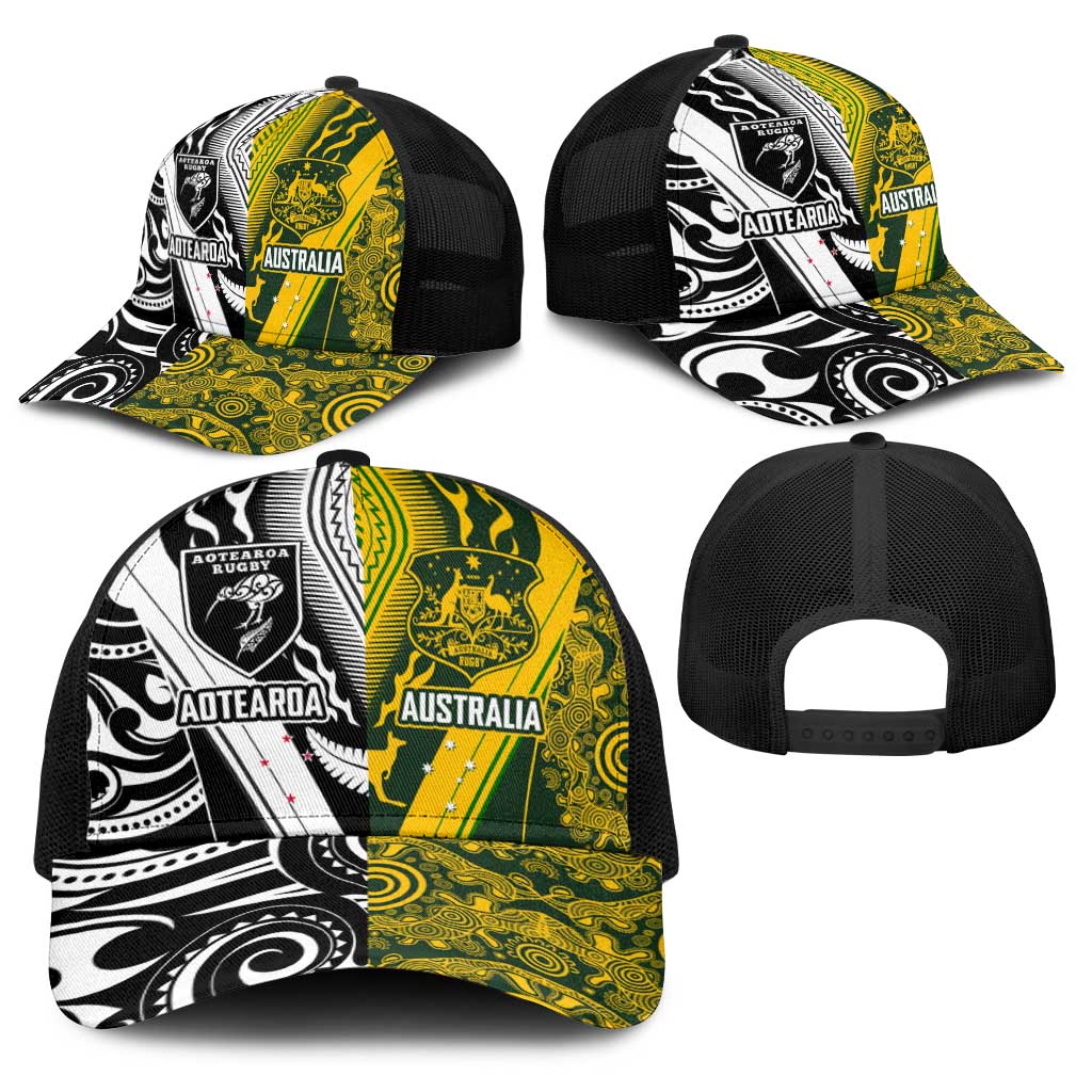 Aotearoa Australia Rugby Baseball Net Cap Maori and Aboriginal Art Sporty Style LT03 - Polynesian Pride