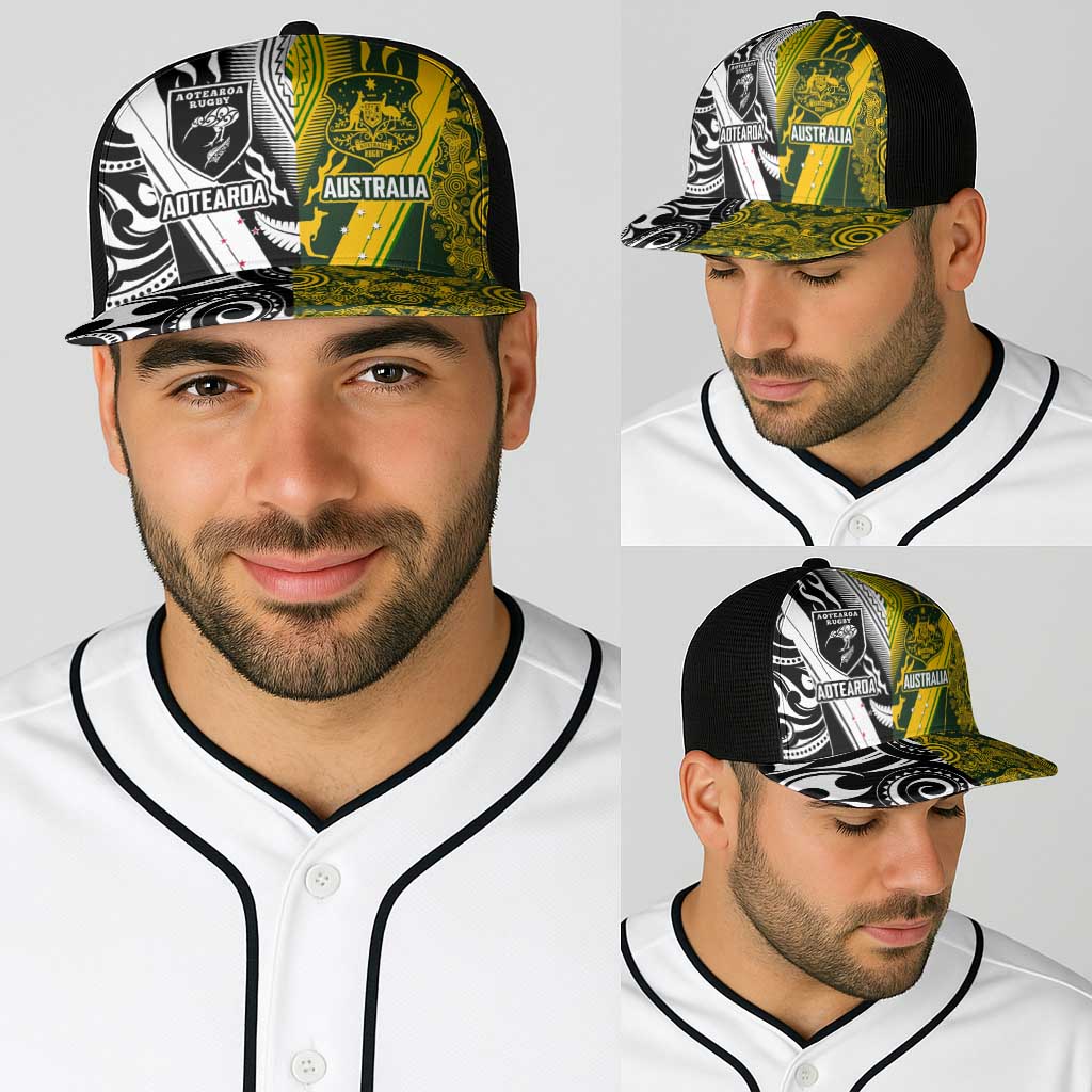 Aotearoa Australia Rugby Baseball Net Cap Maori and Aboriginal Art Sporty Style LT03 - Polynesian Pride