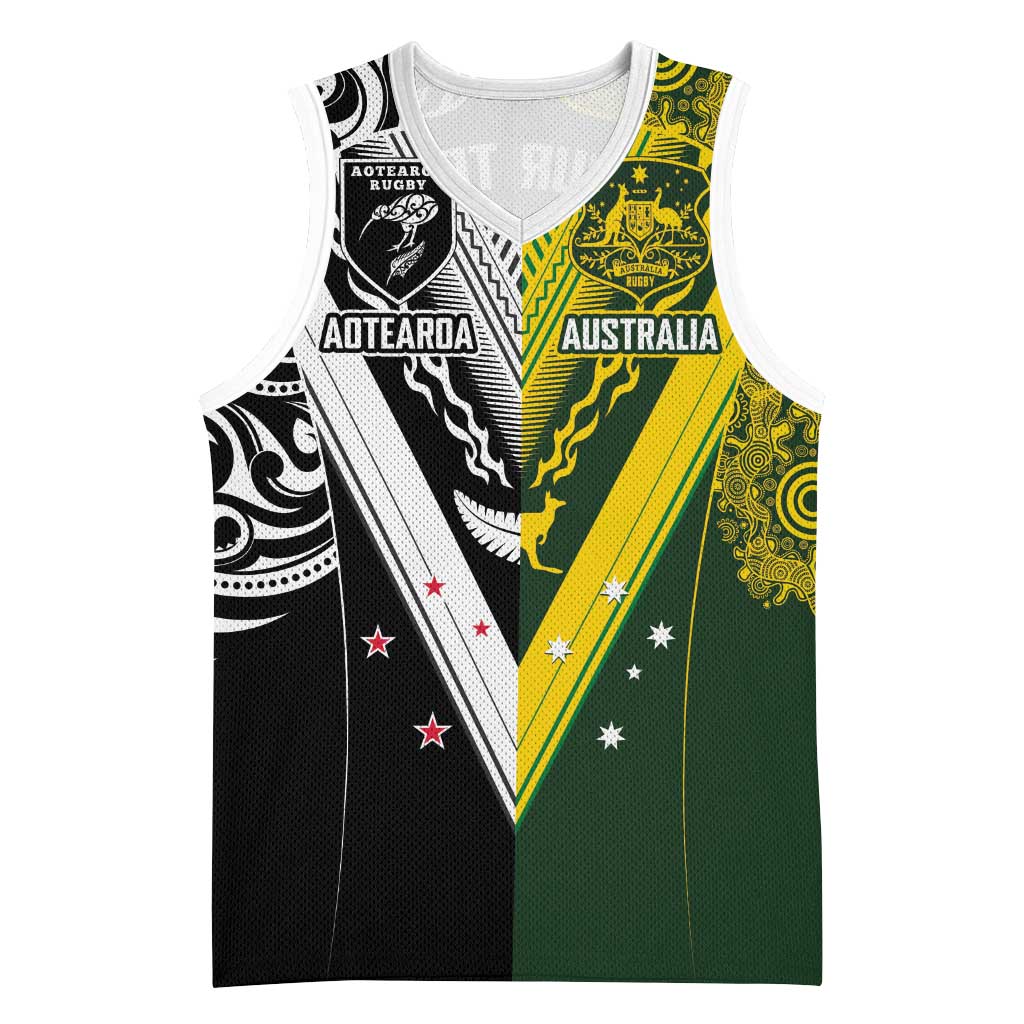 Aotearoa Australia Rugby Custom Basketball Jersey Maori and Aboriginal Art Sporty Style LT03 Unisex Green - Polynesian Pride
