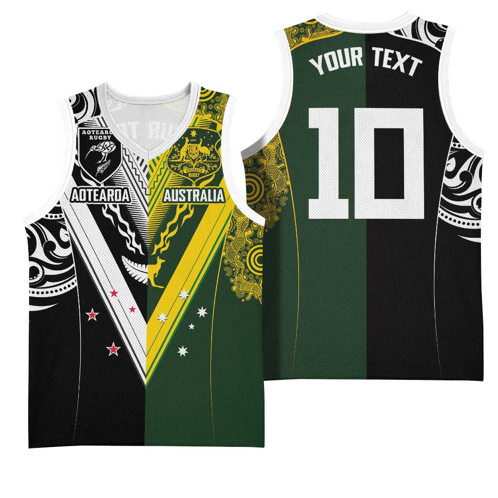 Aotearoa Australia Rugby Custom Basketball Jersey Maori and Aboriginal Art Sporty Style LT03 - Polynesian Pride