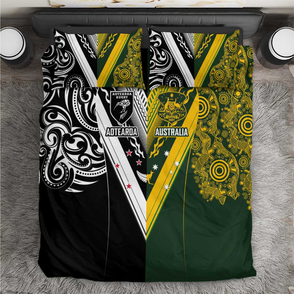 Aotearoa Australia Rugby Bedding Set Maori and Aboriginal Art Sporty Style LT03 Green - Polynesian Pride