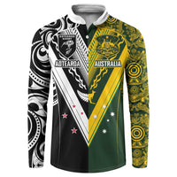 Aotearoa Australia Rugby Custom Button Sweatshirt Maori and Aboriginal Art Sporty Style LT03 Green - Polynesian Pride