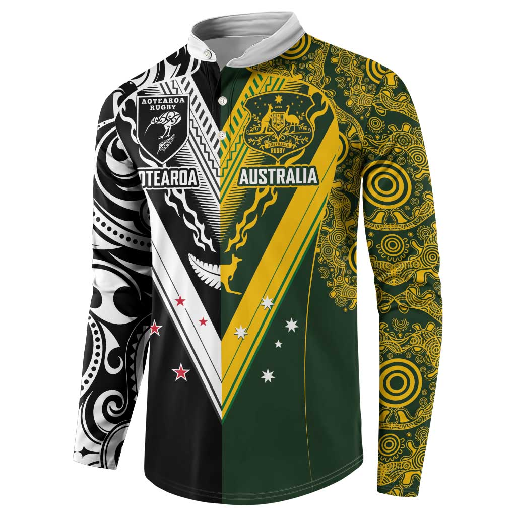 Aotearoa Australia Rugby Custom Button Sweatshirt Maori and Aboriginal Art Sporty Style LT03 - Polynesian Pride