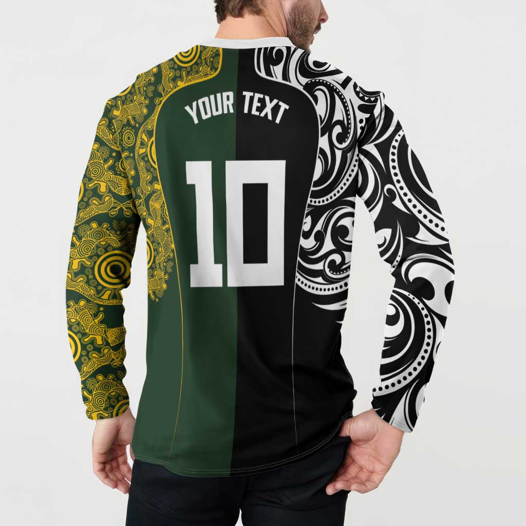 Aotearoa Australia Rugby Custom Button Sweatshirt Maori and Aboriginal Art Sporty Style LT03 - Polynesian Pride