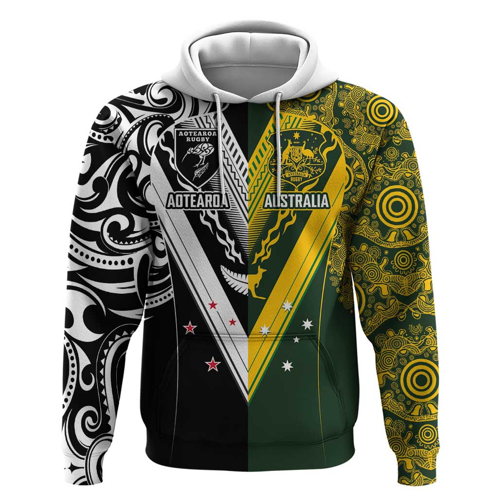 Aotearoa Australia Rugby Custom Hoodie Maori and Aboriginal Art Sporty Style LT03 Pullover Hoodie Green - Polynesian Pride