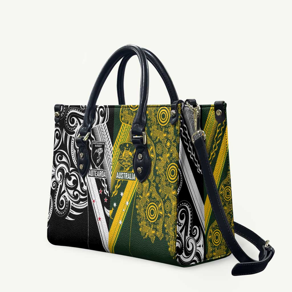 Aotearoa Australia Rugby Leather Bag Maori and Aboriginal Art Sporty Style LT03 Green - Polynesian Pride