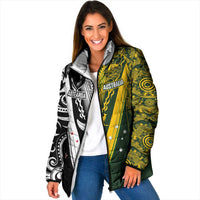 Aotearoa Australia Rugby Custom Padded Jacket Maori and Aboriginal Art Sporty Style LT03 Women Green - Polynesian Pride