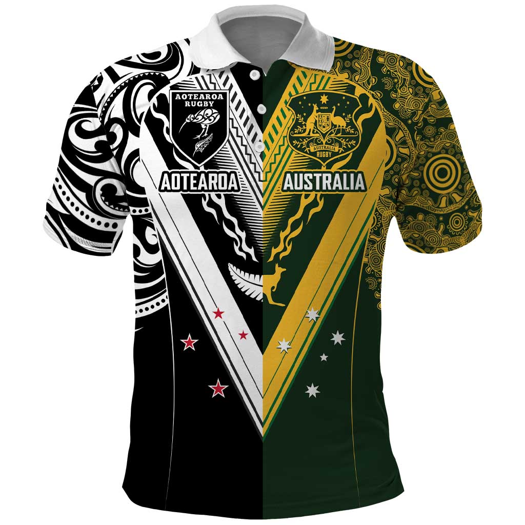 Aotearoa Australia Rugby Custom Polo Shirt Maori and Aboriginal Art Sporty Style LT03 Green - Polynesian Pride