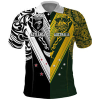 Aotearoa Australia Rugby Custom Polo Shirt Maori and Aboriginal Art Sporty Style LT03 Green - Polynesian Pride