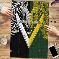 Aotearoa Australia Rugby Puzzle Maori and Aboriginal Art Sporty Style LT03 Green - Polynesian Pride