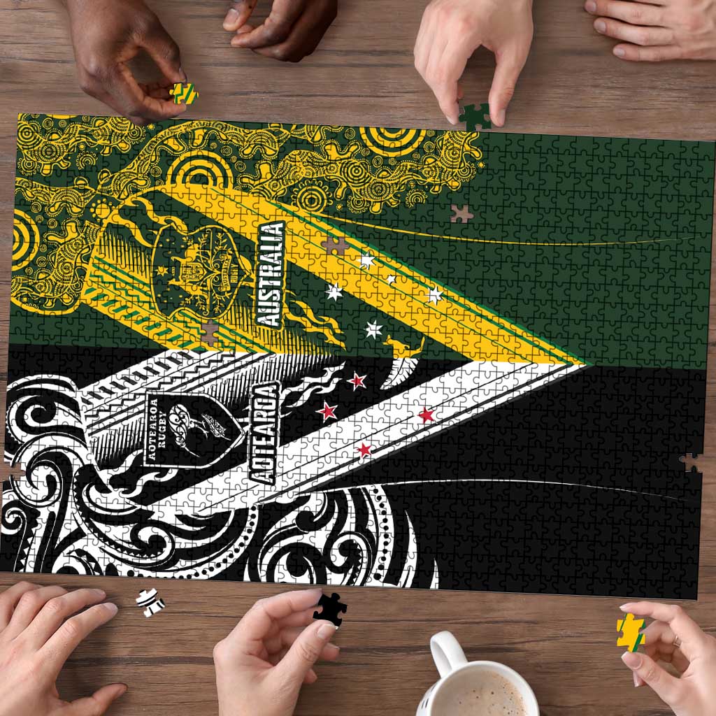 Aotearoa Australia Rugby Puzzle Maori and Aboriginal Art Sporty Style LT03 - Polynesian Pride