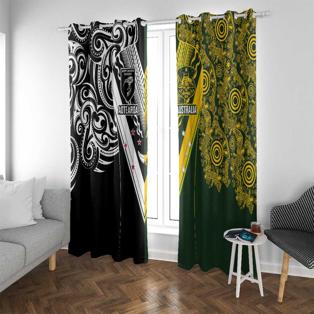 Aotearoa Australia Rugby Window Curtain Maori and Aboriginal Art Sporty Style LT03 With Grommets Green - Polynesian Pride