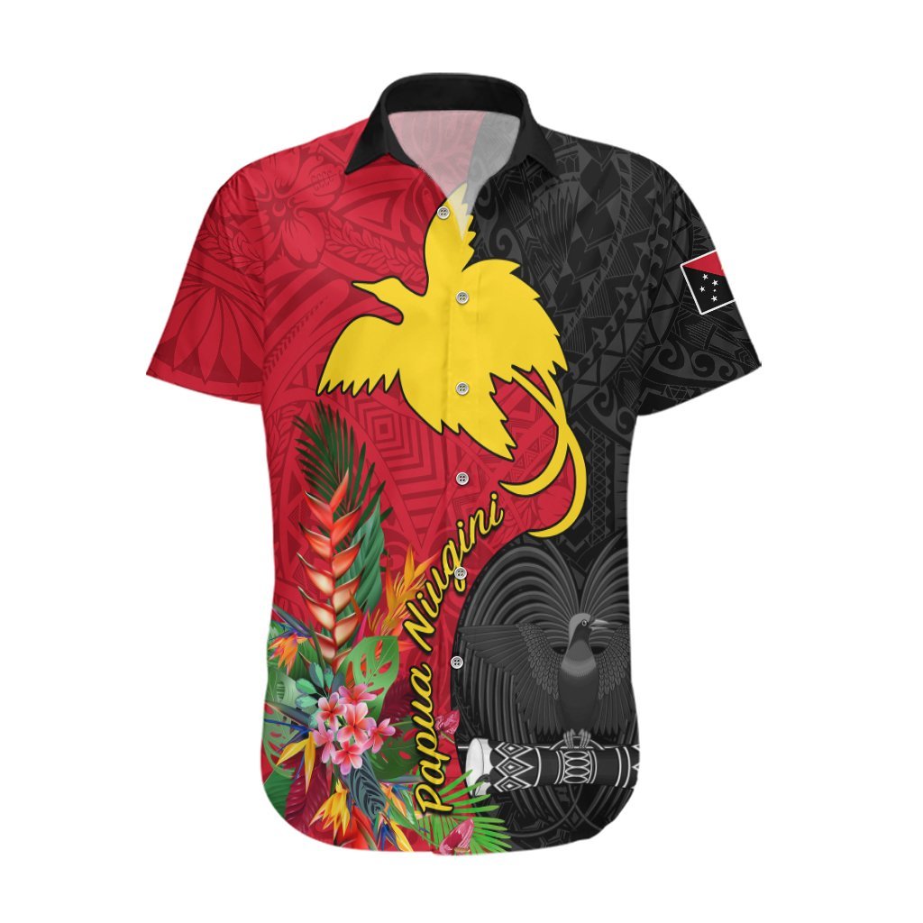Papua New Guinea Hawaiian Shirt Birds Of Paradise Mix Tropical Flower Polynesian Pattern LT03 Red - Polynesian Pride