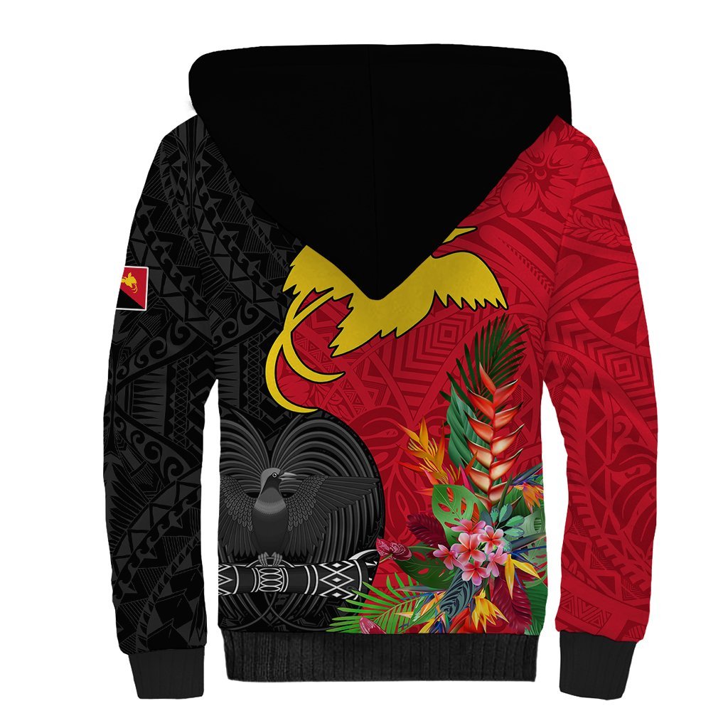 Papua New Guinea Sherpa Hoodie Birds Of Paradise Mix Tropical Flower Polynesian Pattern LT03 - Polynesian Pride