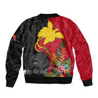 Custom Papua New Guinea Bomber Jacket Birds Of Paradise Mix Tropical Flower Polynesian Pattern LT03 - Polynesian Pride
