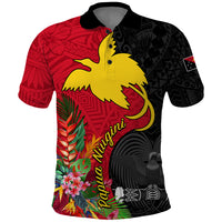 Custom Papua New Guinea Polo Shirt Birds Of Paradise Mix Tropical Flower Polynesian Pattern LT03 Red - Polynesian Pride