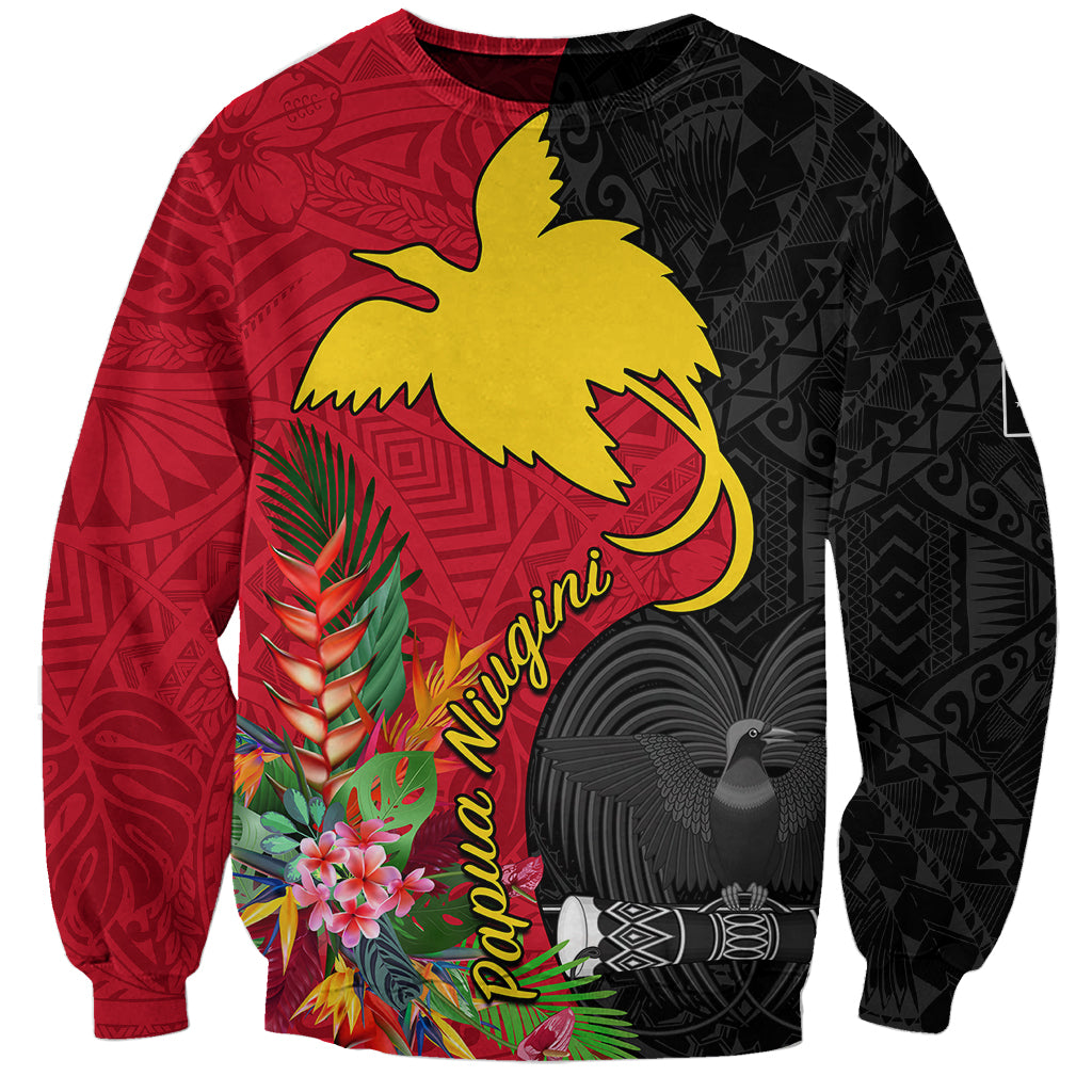 Custom Papua New Guinea Sweatshirt Birds Of Paradise Mix Tropical Flower Polynesian Pattern LT03 Unisex Red - Polynesian Pride