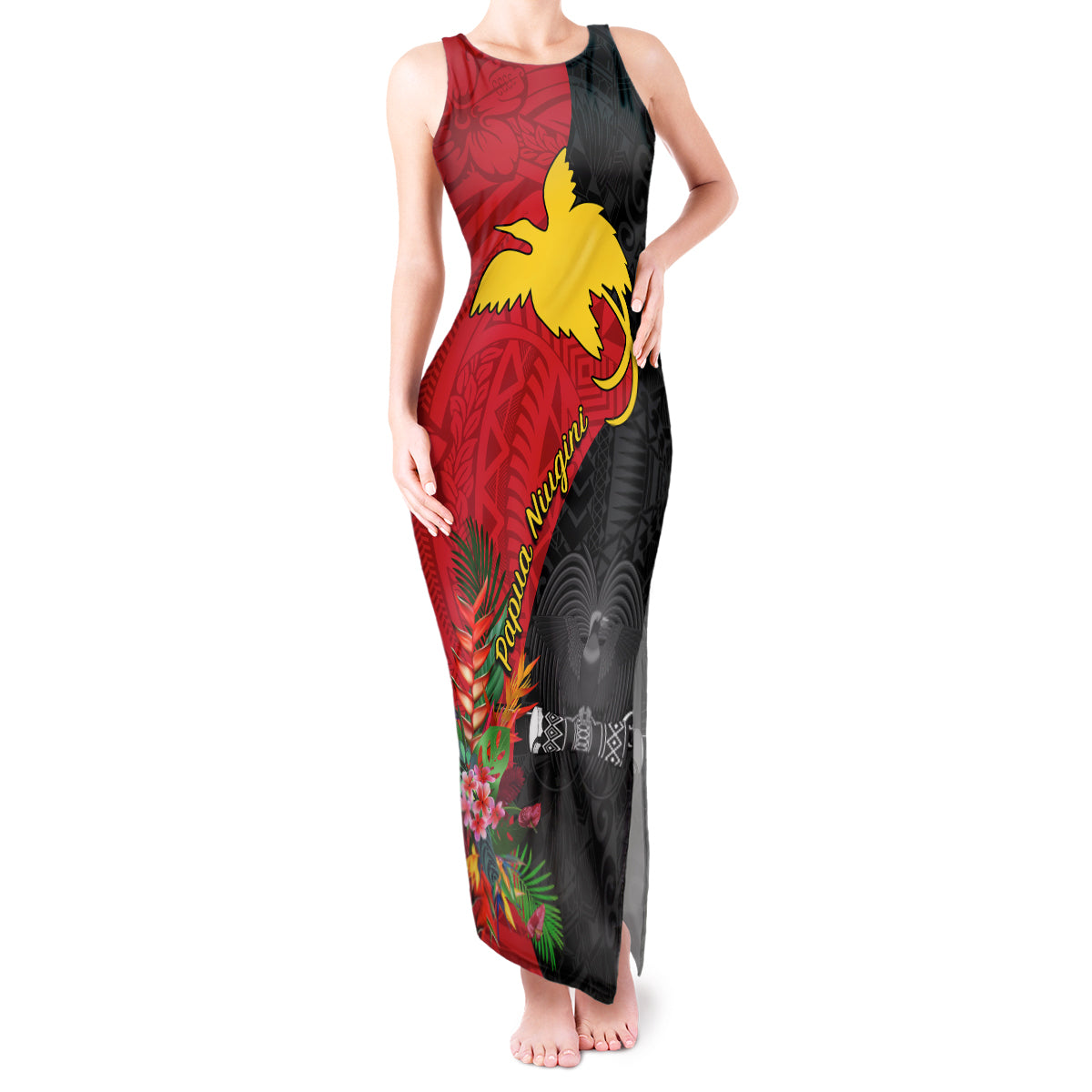 Custom Papua New Guinea Tank Maxi Dress Birds Of Paradise Mix Tropical Flower Polynesian Pattern LT03 Women Red - Polynesian Pride