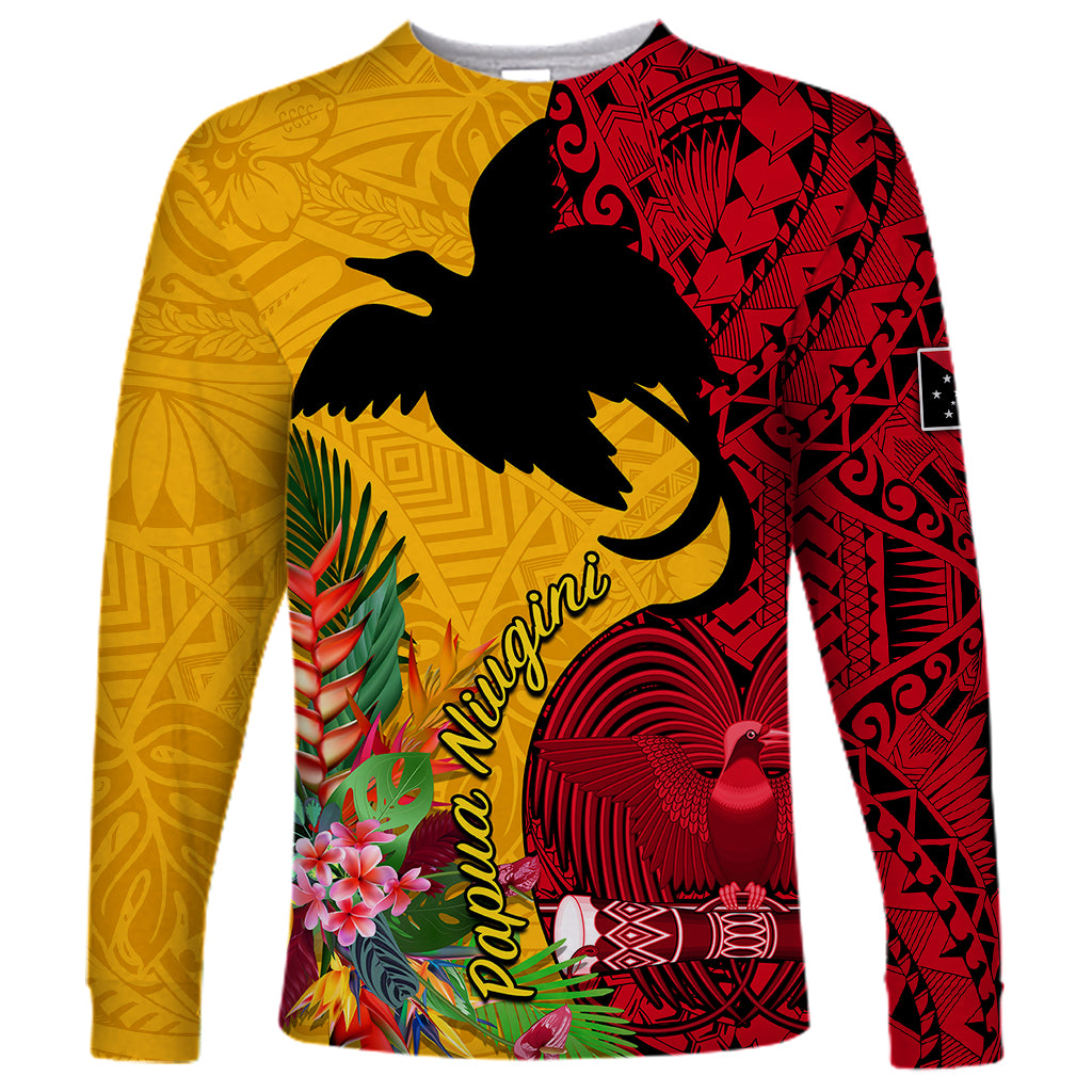 Papua New Guinea Long Sleeve Shirt Birds Of Paradise Mix Tropical Flower Polynesian Pattern LT03 Unisex Yellow - Polynesian Pride