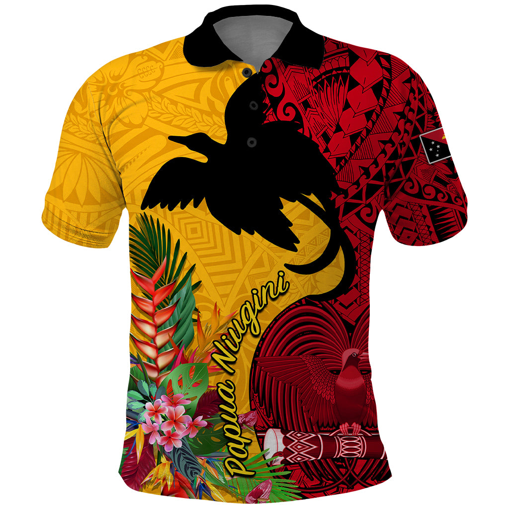 Papua New Guinea Polo Shirt Birds Of Paradise Mix Tropical Flower Polynesian Pattern LT03 Yellow - Polynesian Pride