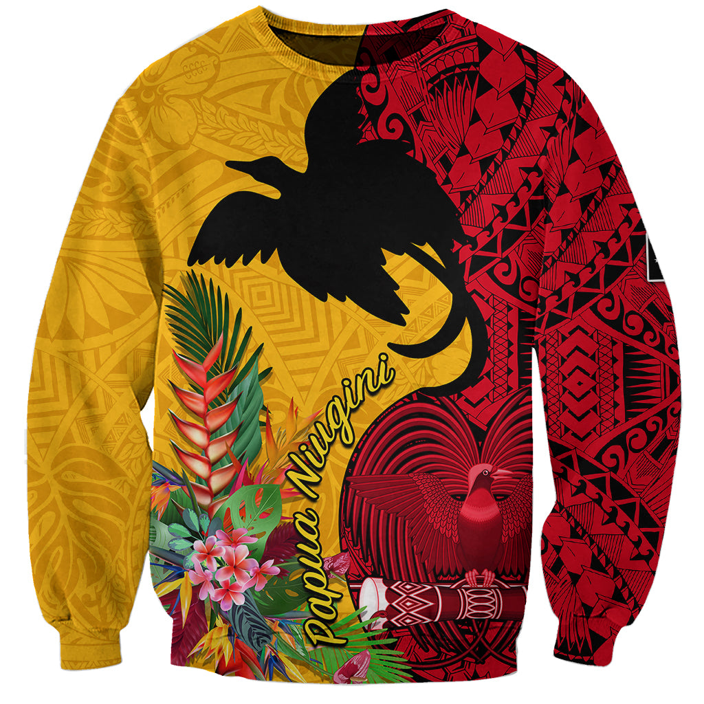 Papua New Guinea Sweatshirt Birds Of Paradise Mix Tropical Flower Polynesian Pattern LT03 Unisex Yellow - Polynesian Pride