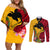 Custom Papua New Guinea Couples Matching Off Shoulder Short Dress and Long Sleeve Button Shirts Birds Of Paradise Mix Tropical Flower Polynesian Pattern LT03 Yellow - Polynesian Pride