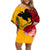 Custom Papua New Guinea Off Shoulder Short Dress Birds Of Paradise Mix Tropical Flower Polynesian Pattern LT03 Women Yellow - Polynesian Pride