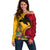 Custom Papua New Guinea Off Shoulder Sweater Birds Of Paradise Mix Tropical Flower Polynesian Pattern LT03 Women Yellow - Polynesian Pride