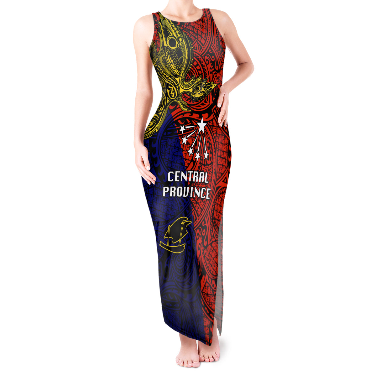 Papua New Guinea Central Province Tank Maxi Dress PNG Birds Of Paradise Polynesian Arty Style LT03 Women Red - Polynesian Pride