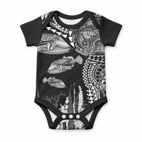 Hawaiian Reef Triggerfish Baby Onesie Polynesian Art with Tribal Humuhumunukunukuapua'a LT03 Black - Polynesian Pride