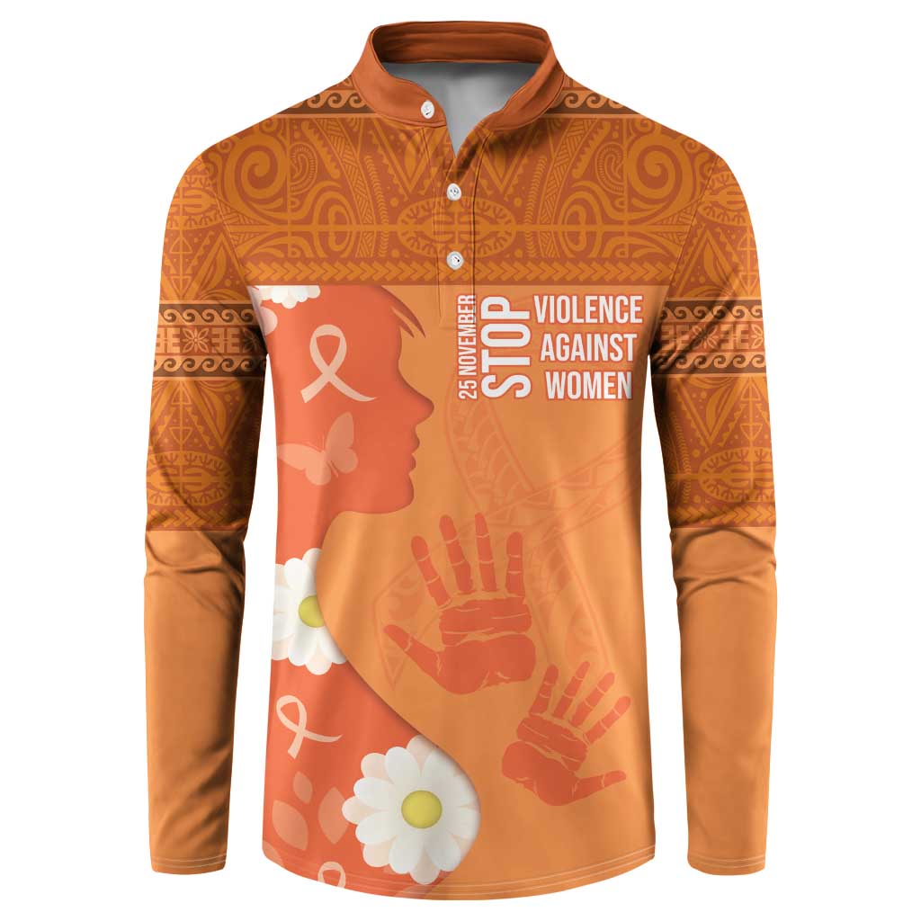 International Day for the Elimination of Violence Against Women Button Sweatshirt Polynesian Pattern LT03 Orange - Polynesian Pride