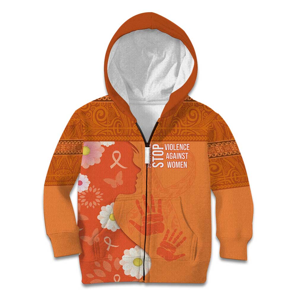 International Day for the Elimination of Violence Against Women Kid Hoodie Polynesian Pattern LT03 Zip Hoodie Orange - Polynesian Pride