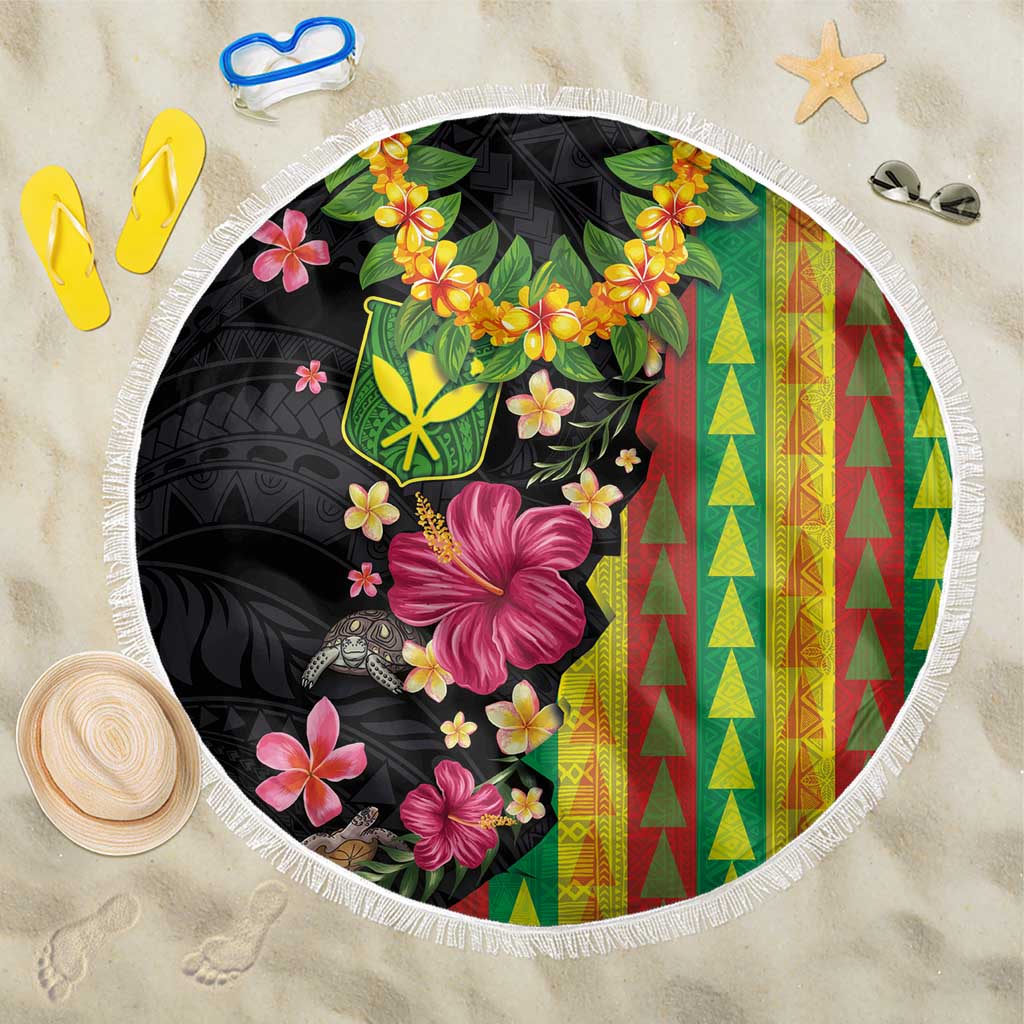 Hawaiian Independence Day Beach Blanket Kanaka Maoli Symbols With Tapa Motifs and Tropical Plants LT03 One Size 150cm Black - Polynesian Pride