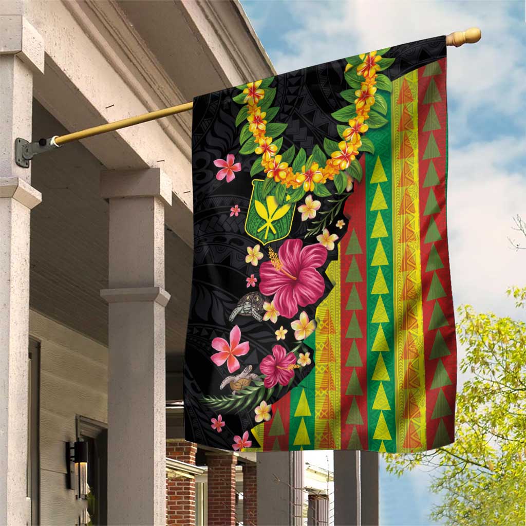 Hawaiian Independence Day Garden Flag Kanaka Maoli Symbols With Tapa Motifs and Tropical Plants LT03 House Flag Black - Polynesian Pride