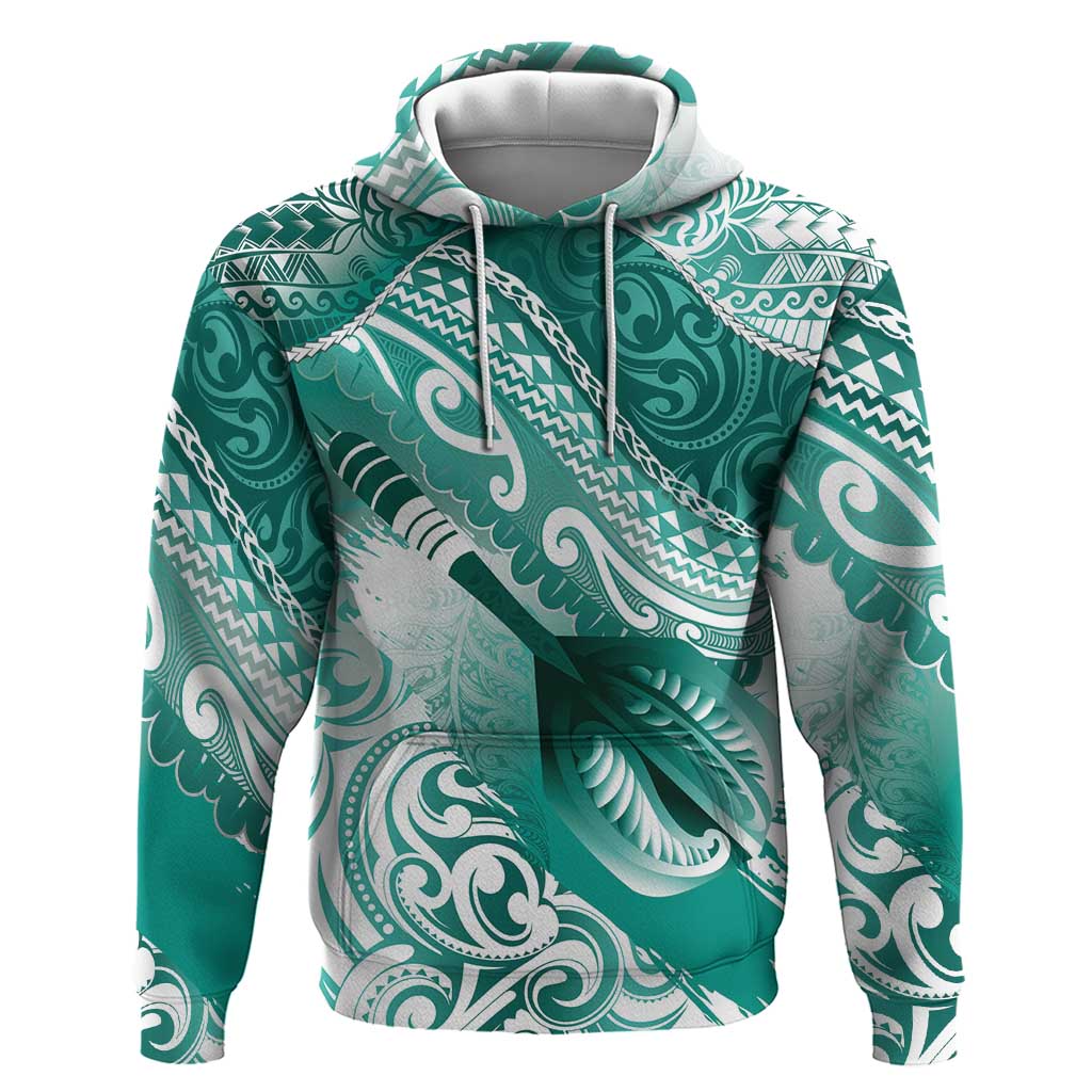 Personalised New Zealand Aotearoa Darts Masters Hoodie Maori Art Tattoo with Tribal Dart Symbol Teal Color LT03 Pullover Hoodie Teal - Polynesian Pride
