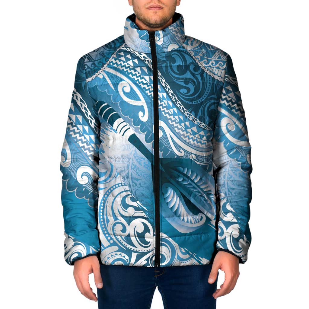 Personalised New Zealand Aotearoa Darts Masters Padded Jacket Maori Art Tattoo with Tribal Dart Symbol Blue LT03 Men Blue - Polynesian Pride
