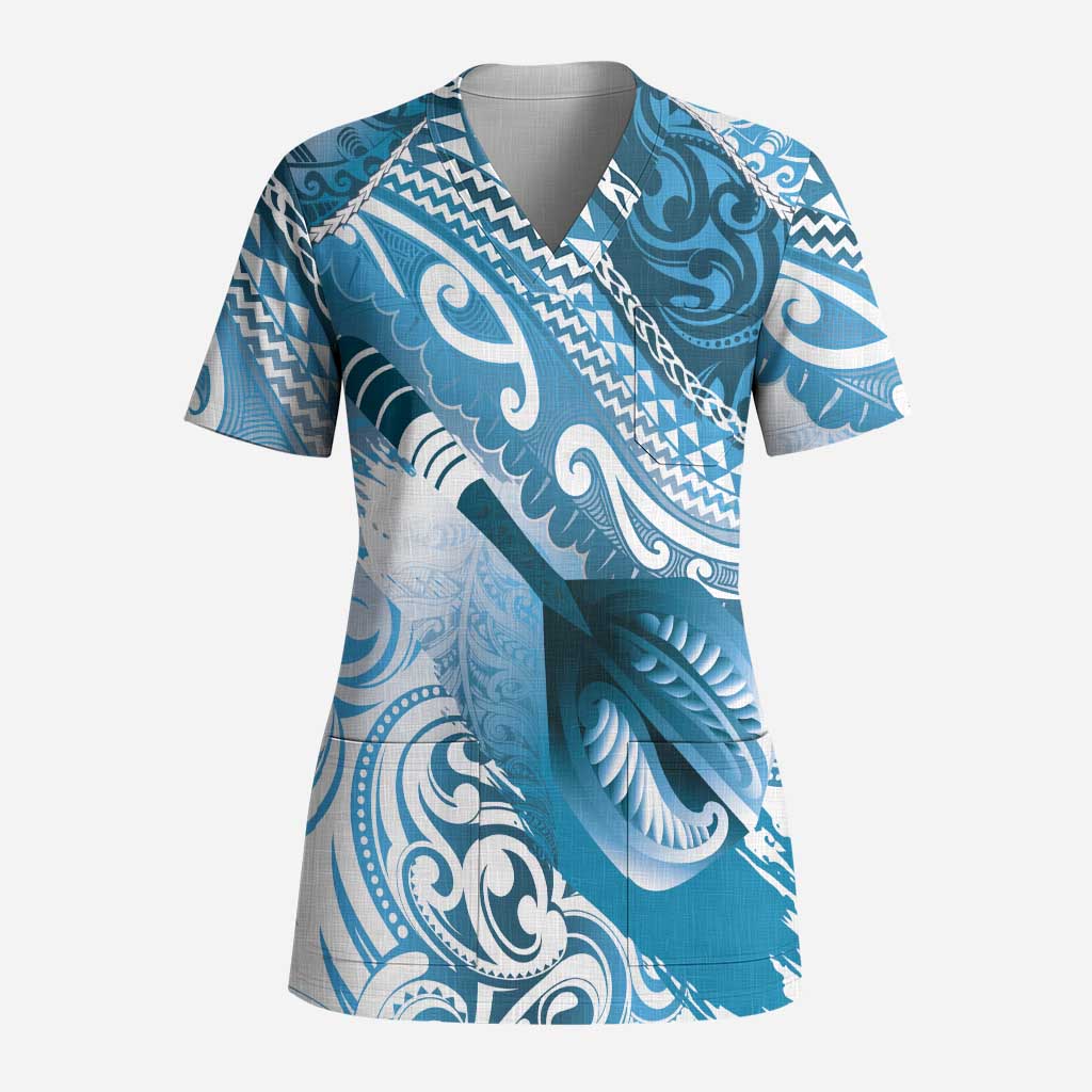 Personalised New Zealand Aotearoa Darts Masters Scrub Top Maori Art Tattoo with Tribal Dart Symbol Blue LT03 Adult Blue - Polynesian Pride