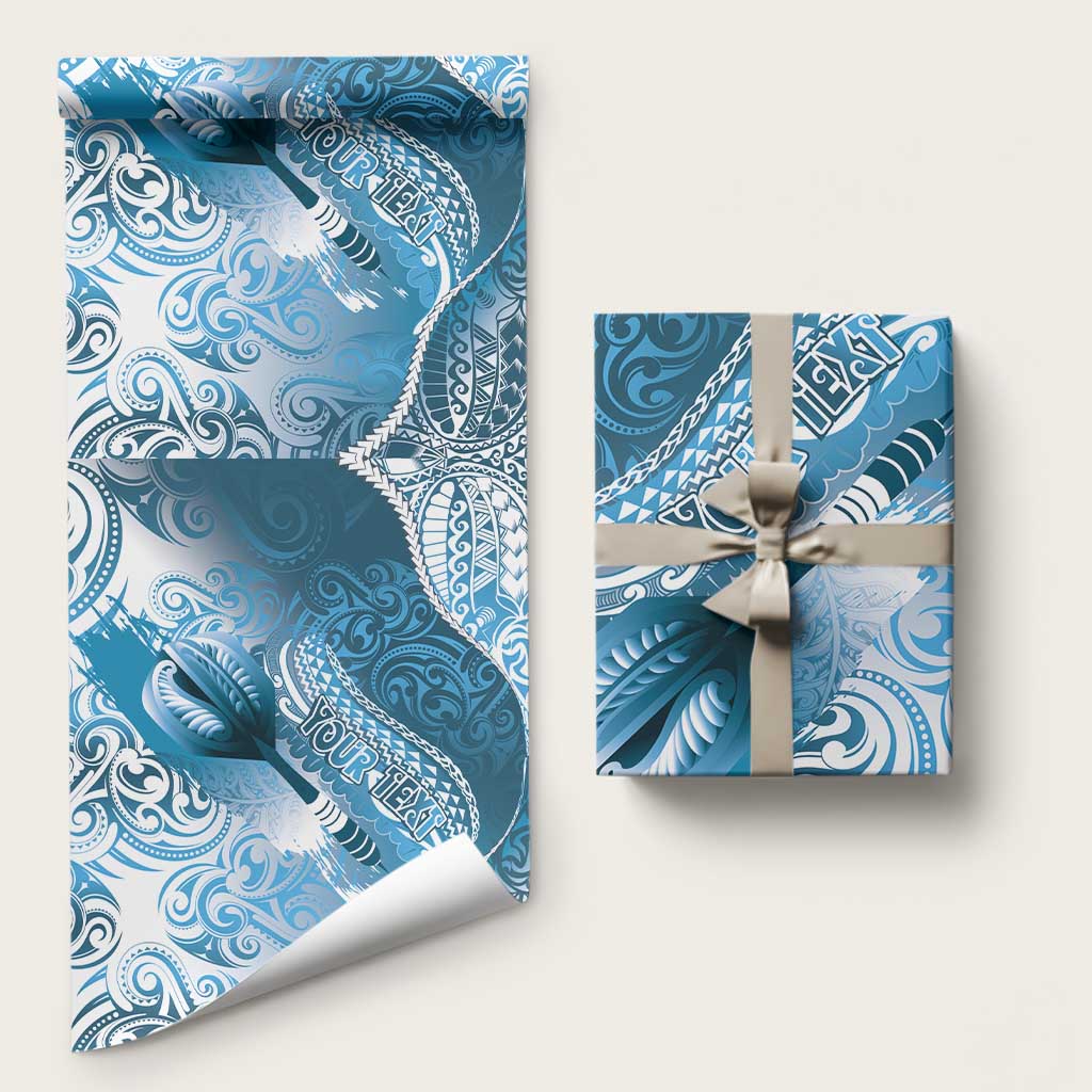 Personalised New Zealand Aotearoa Darts Masters Wrapping Paper Maori Art Tattoo with Tribal Dart Symbol Blue LT03 58" × 23" Blue - Polynesian Pride