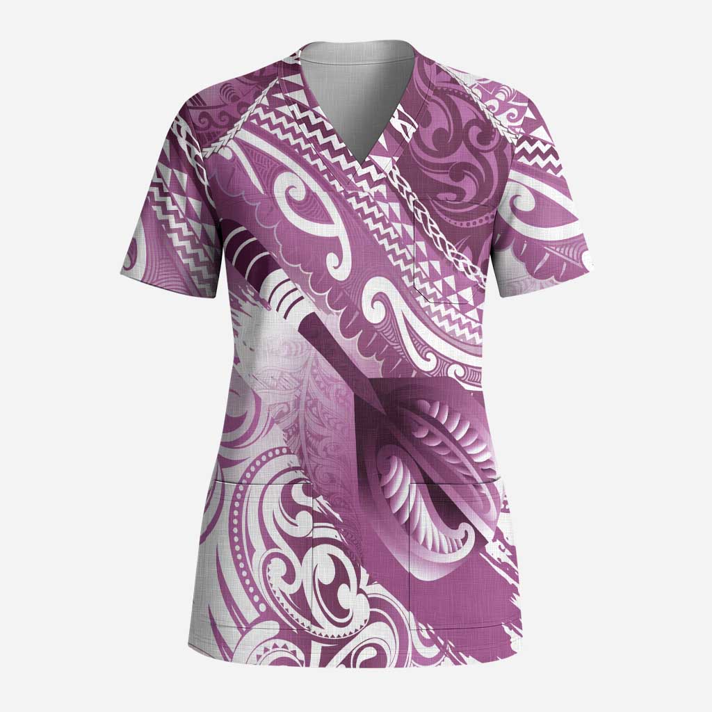 Personalised New Zealand Aotearoa Darts Masters Scrub Top Maori Art Tattoo with Tribal Dart Symbol Pink LT03 Adult Pink - Polynesian Pride