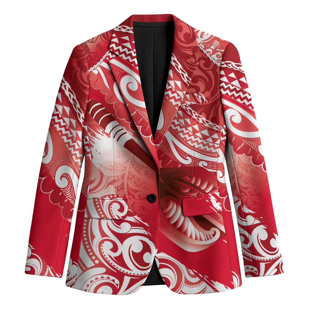 Personalised New Zealand Aotearoa Darts Masters Blazer Maori Art Tattoo with Tribal Dart Symbol Red LT03 Unisex Red - Polynesian Pride