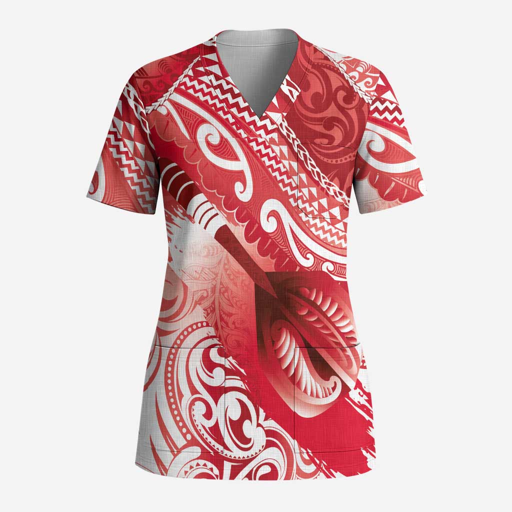 Personalised New Zealand Aotearoa Darts Masters Scrub Top Maori Art Tattoo with Tribal Dart Symbol Red LT03 Adult Red - Polynesian Pride