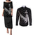 New Zealand World Cup 2023 Couples Matching Puletasi Dress and Long Sleeve Button Shirt Aotearoa Champion Rugby with Silver Fern Maori Ethnic Pattern LT03 Black - Polynesian Pride