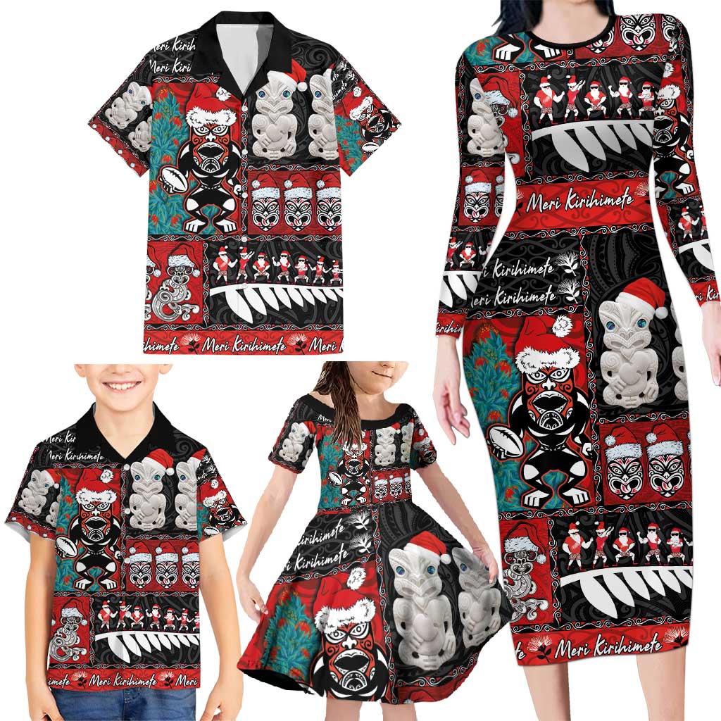 New Zealand Christmas Family Matching Long Sleeve Bodycon Dress and Hawaiian Shirt Maori Christmas Spirit - Meri Kirihimete