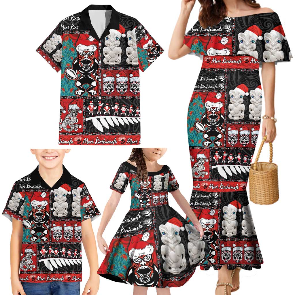 New Zealand Christmas Family Matching Mermaid Dress and Hawaiian Shirt Maori Christmas Spirit - Meri Kirihimete