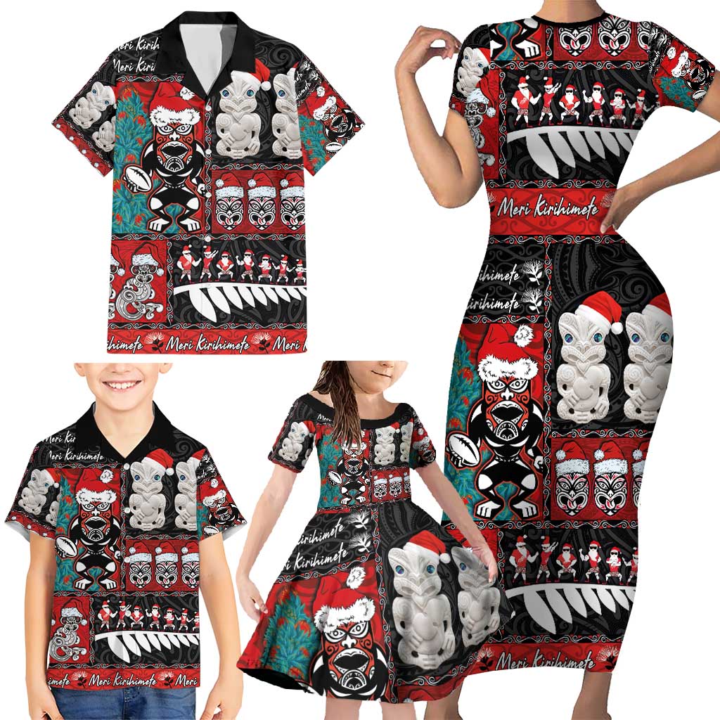 New Zealand Christmas Family Matching Short Sleeve Bodycon Dress and Hawaiian Shirt Maori Christmas Spirit - Meri Kirihimete