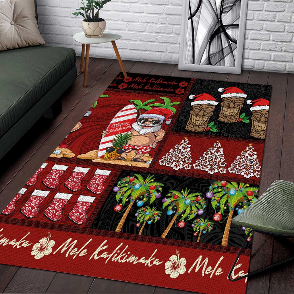 Hawaiian Christmas Area Rug - Mele Kalikimaka Island Holiday Vibes - Black Red LT03 Black - Red - Polynesian Pride