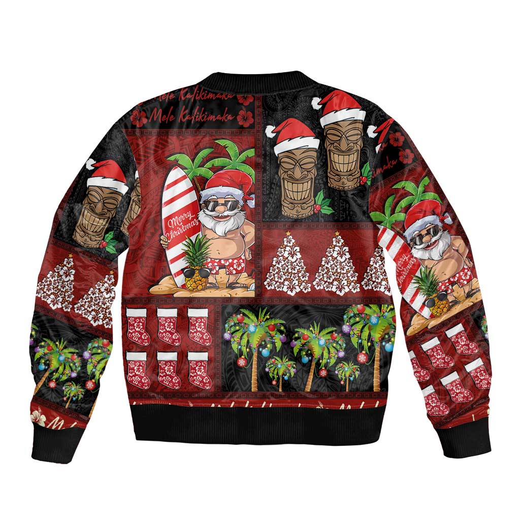 Hawaiian Christmas Bomber Jacket - Mele Kalikimaka Island Holiday Vibes - Black Red LT03 - Polynesian Pride