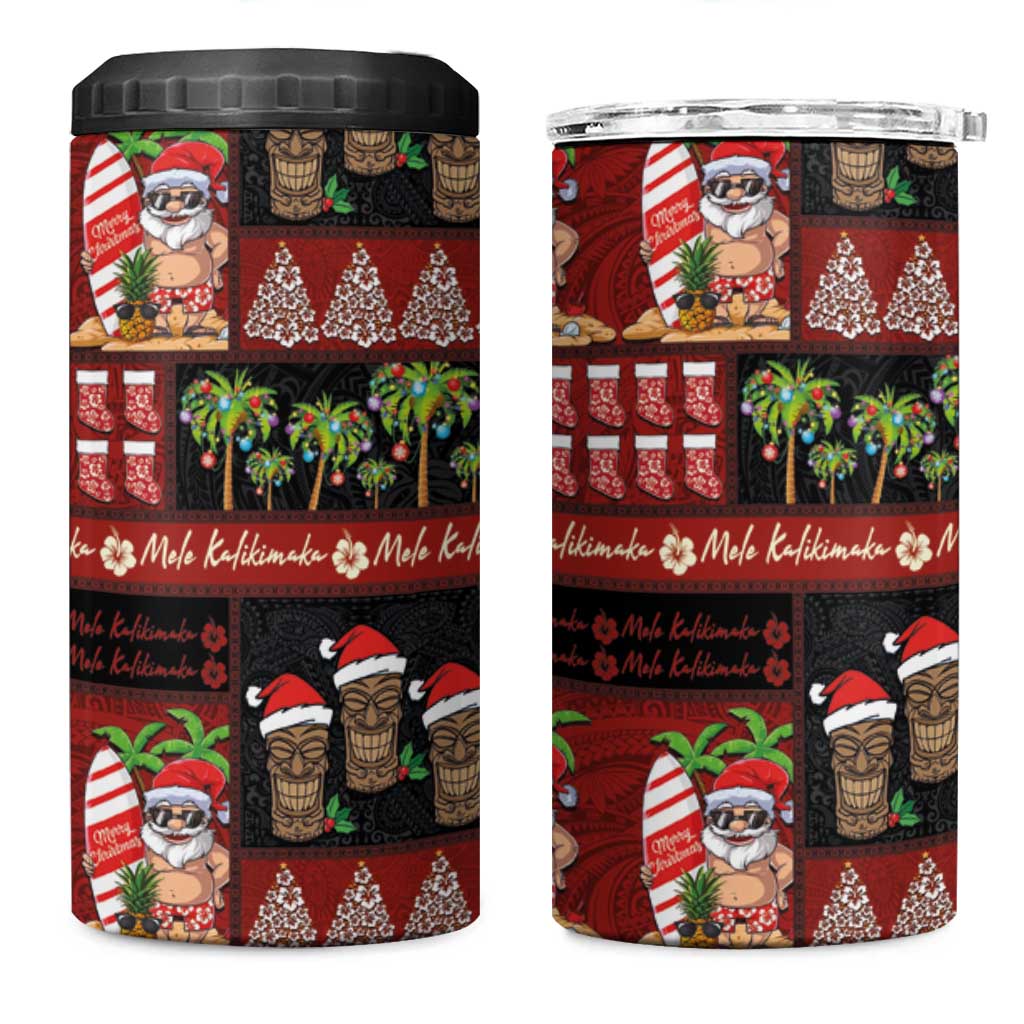 Hawaiian Christmas 4 in 1 Can Cooler Tumbler - Mele Kalikimaka Island Holiday Vibes - Black Red LT03 One Size: 16 oz Black - Red - Polynesian Pride